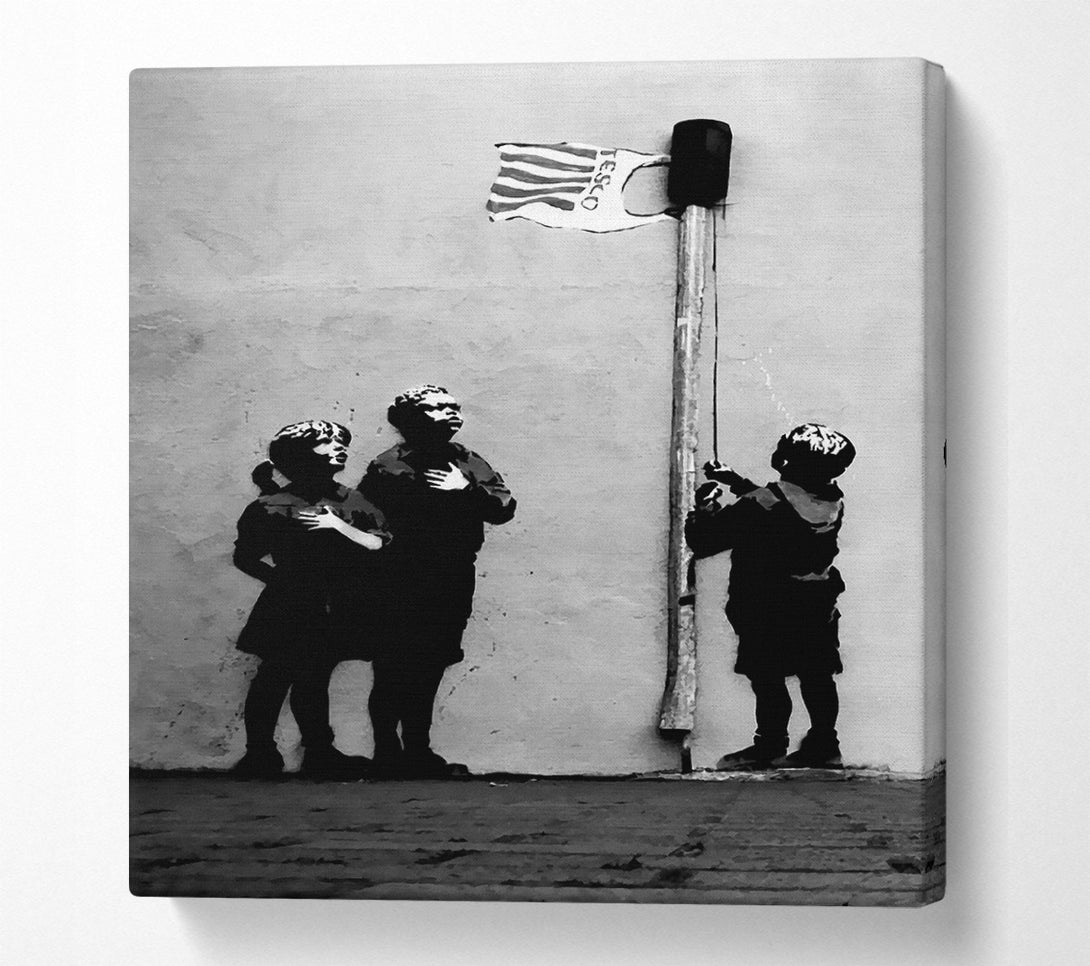  A Canvas Print of Banksy Homage To The Tesco Flag B N W Canvas Wall Art
