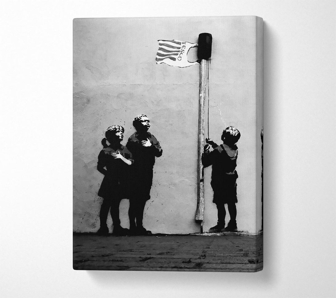  A Canvas Print of Banksy Homage To The Tesco Flag B N W Canvas Wall Art