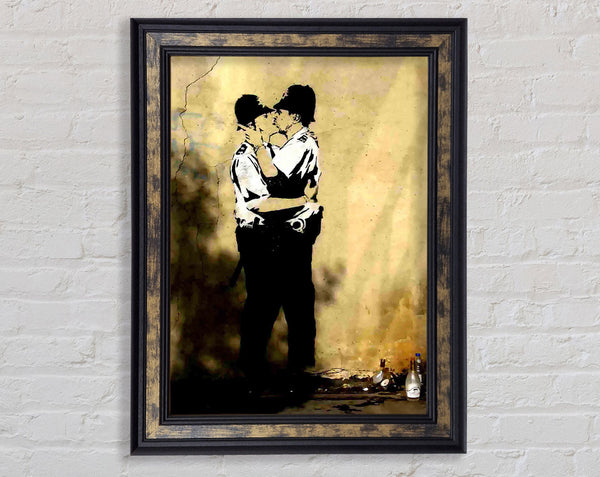 Kissing Coppers Portrait Framed Print