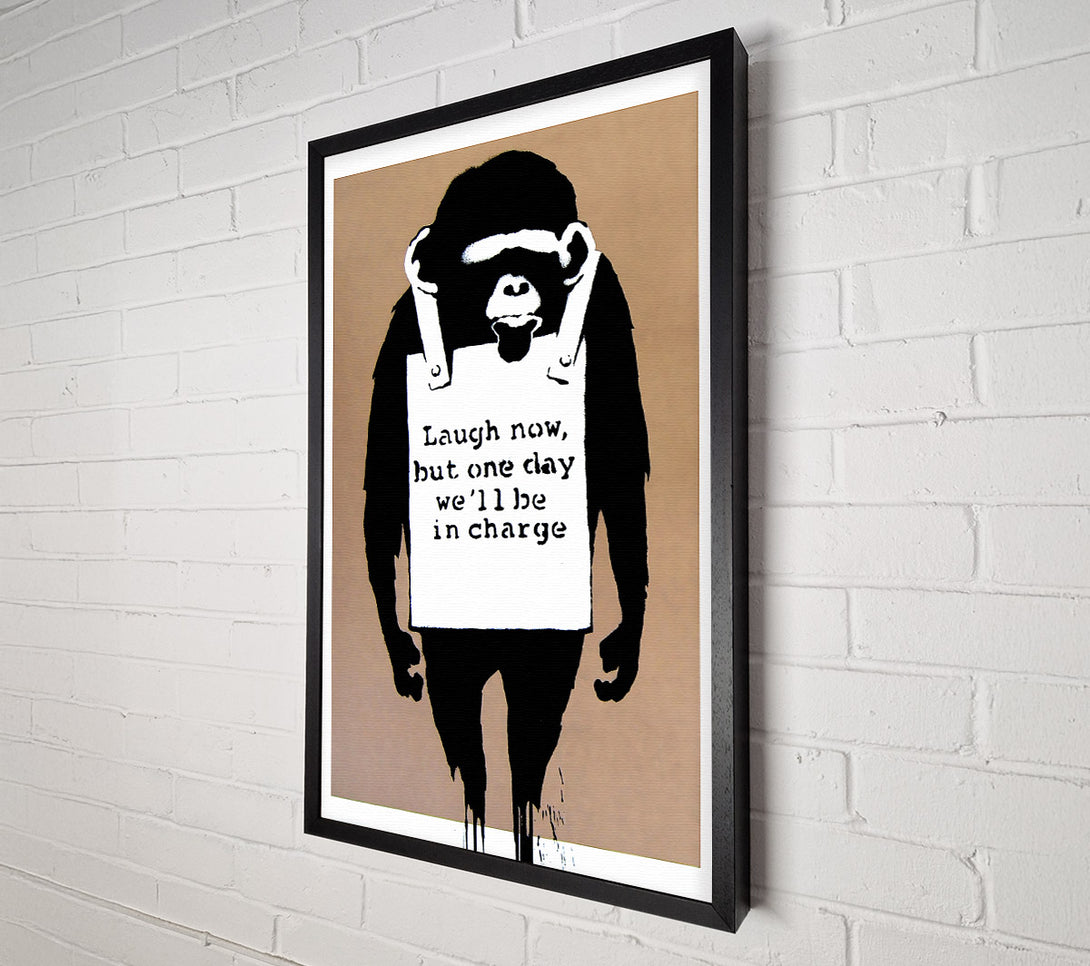  A Canvas Print of Banksy Laugh Now Monkey Beige Canvas Art