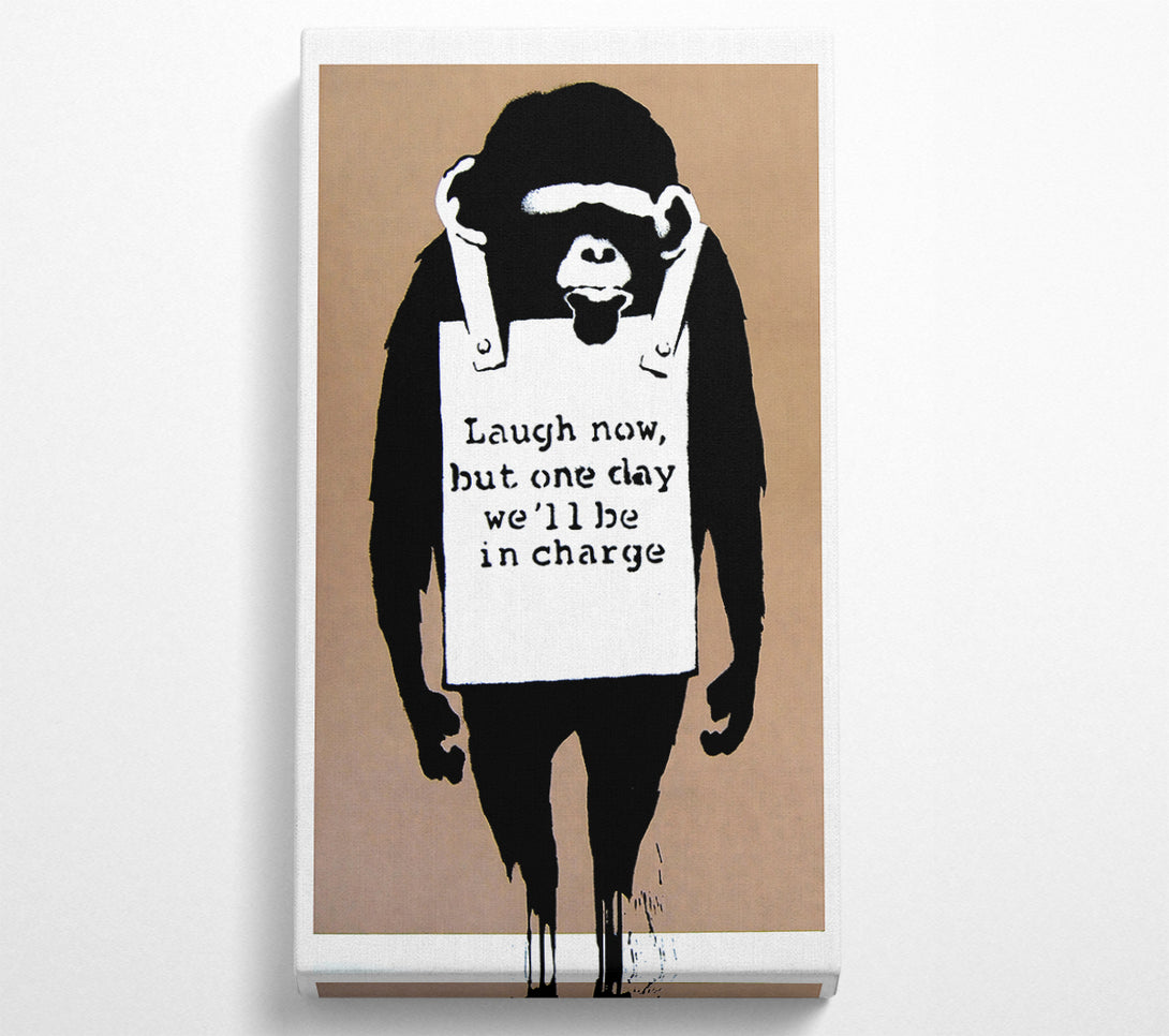  A Canvas Print of Banksy Laugh Now Monkey Beige Canvas Art