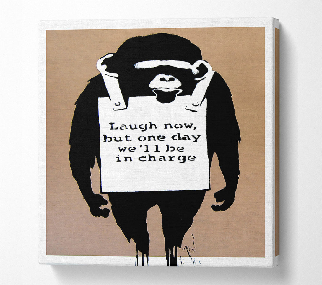  A Canvas Print of Banksy Laugh Now Monkey Beige Canvas Art
