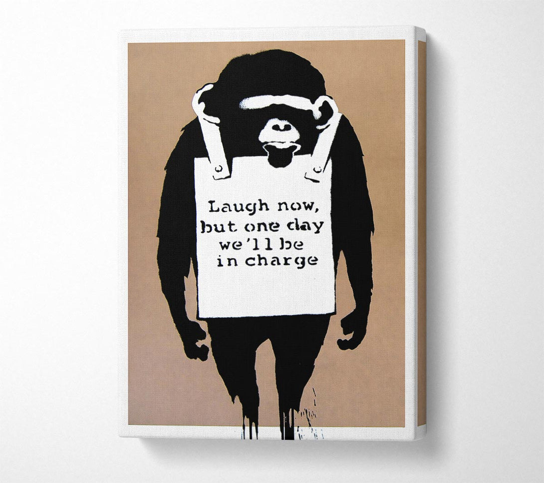  A Canvas Print of Banksy Laugh Now Monkey Beige Canvas Art