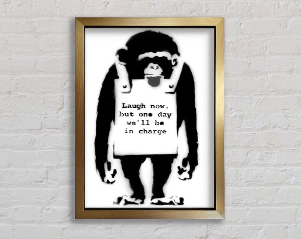 Banksy Laugh Now Monkey Framed Print