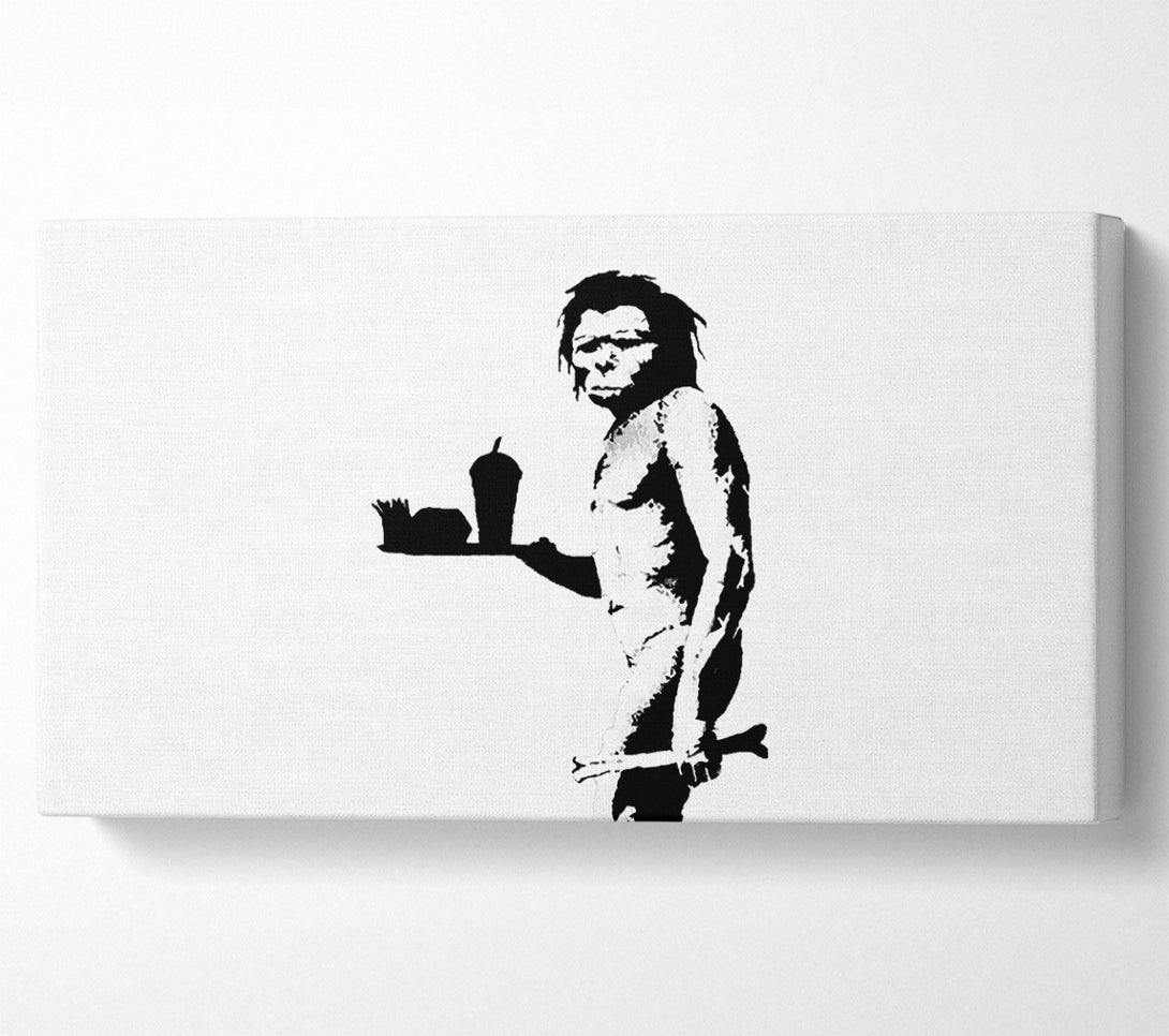  A Canvas Print of Banksy Mcdonalds Caveman White Canvas Art