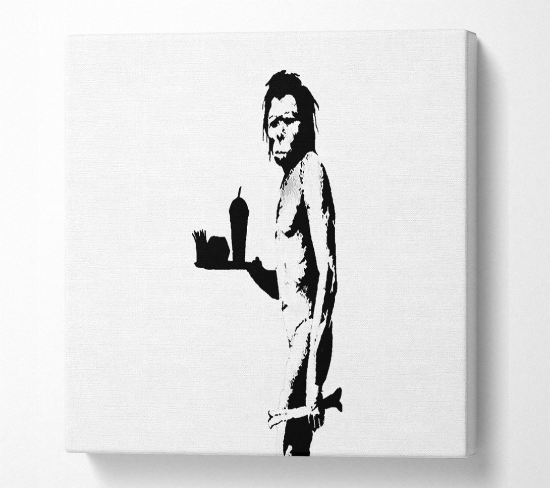  A Canvas Print of Banksy Mcdonalds Caveman White Canvas Art
