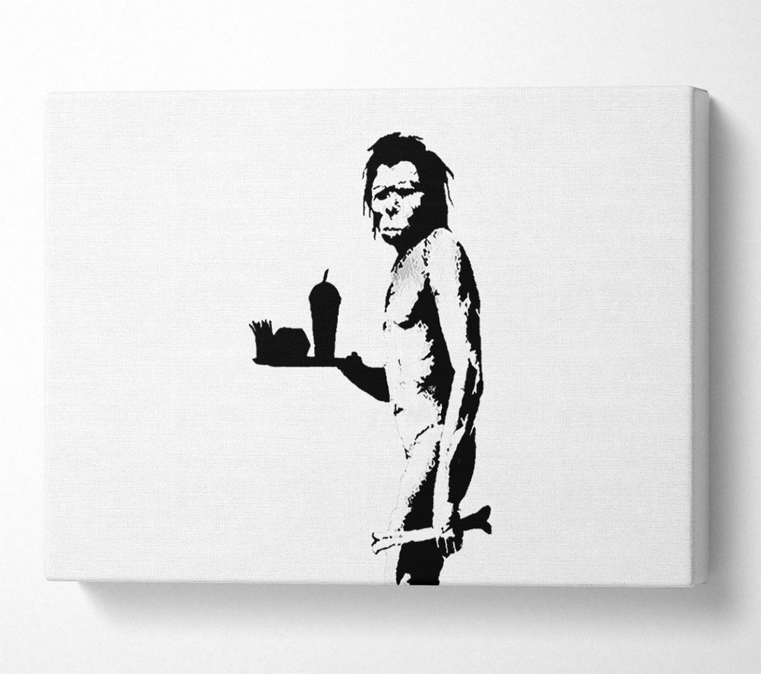  A Canvas Print of Banksy Mcdonalds Caveman White Canvas Art