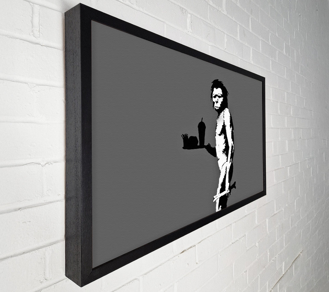 A Canvas Print of Banksy Mcdonalds Caveman Grey Canvas Art