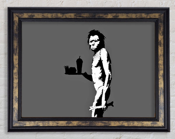 Mcdonalds Caveman Grey Framed Print