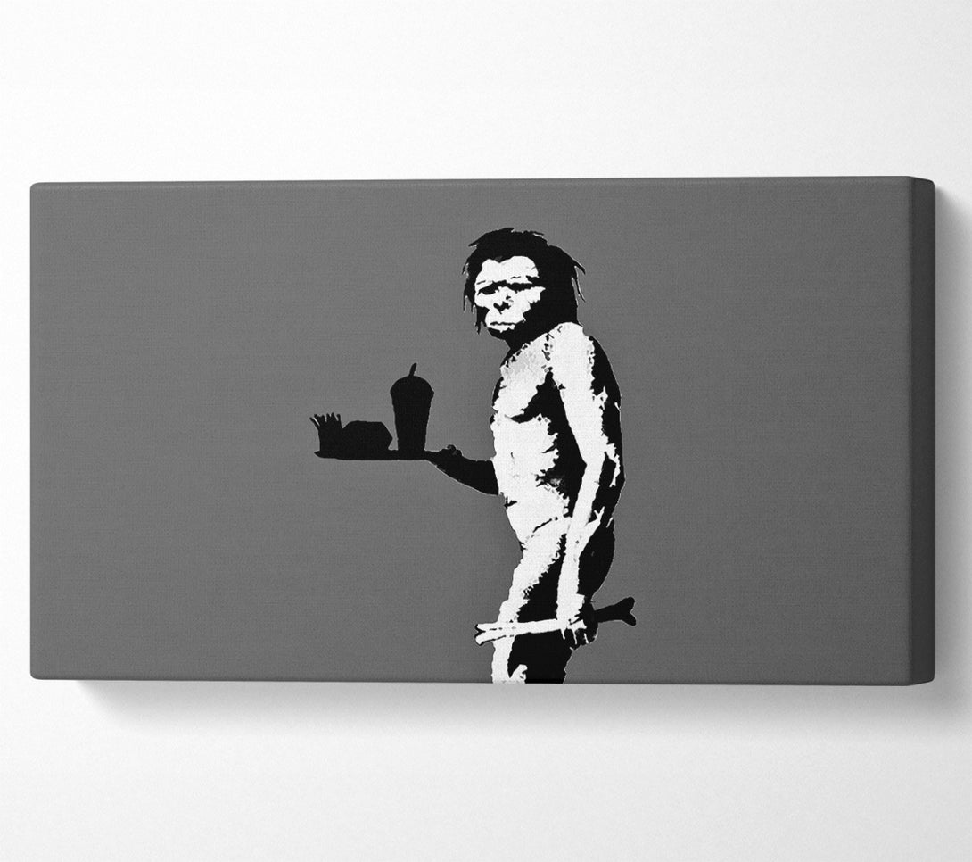  A Canvas Print of Banksy Mcdonalds Caveman Grey Canvas Art