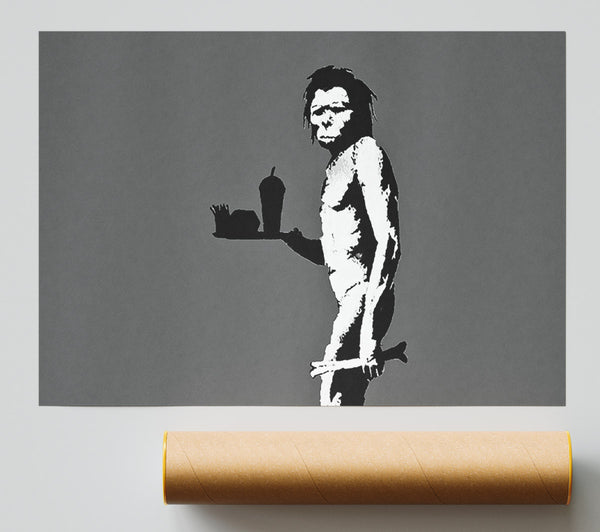 Banksy Mcdonalds Caveman Grey Giclee Print