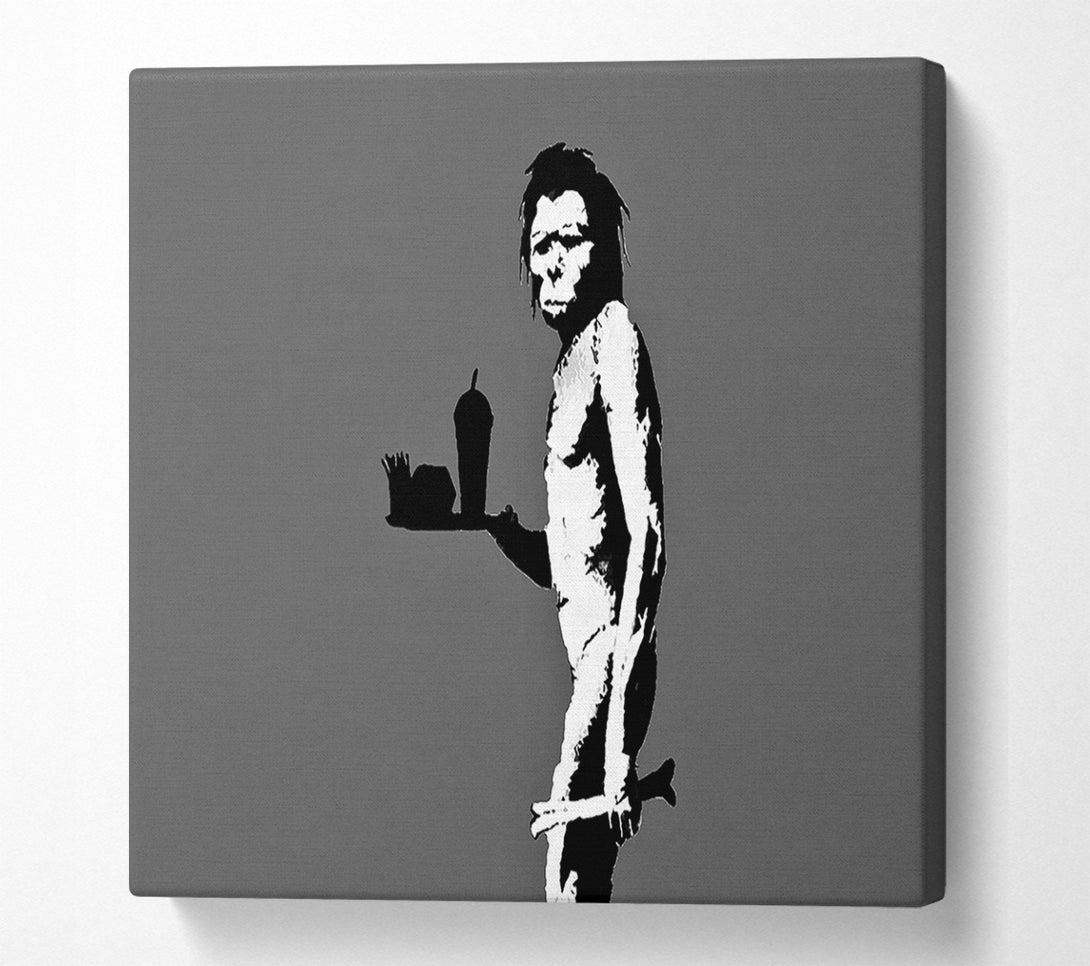  A Canvas Print of Banksy Mcdonalds Caveman Grey Canvas Art