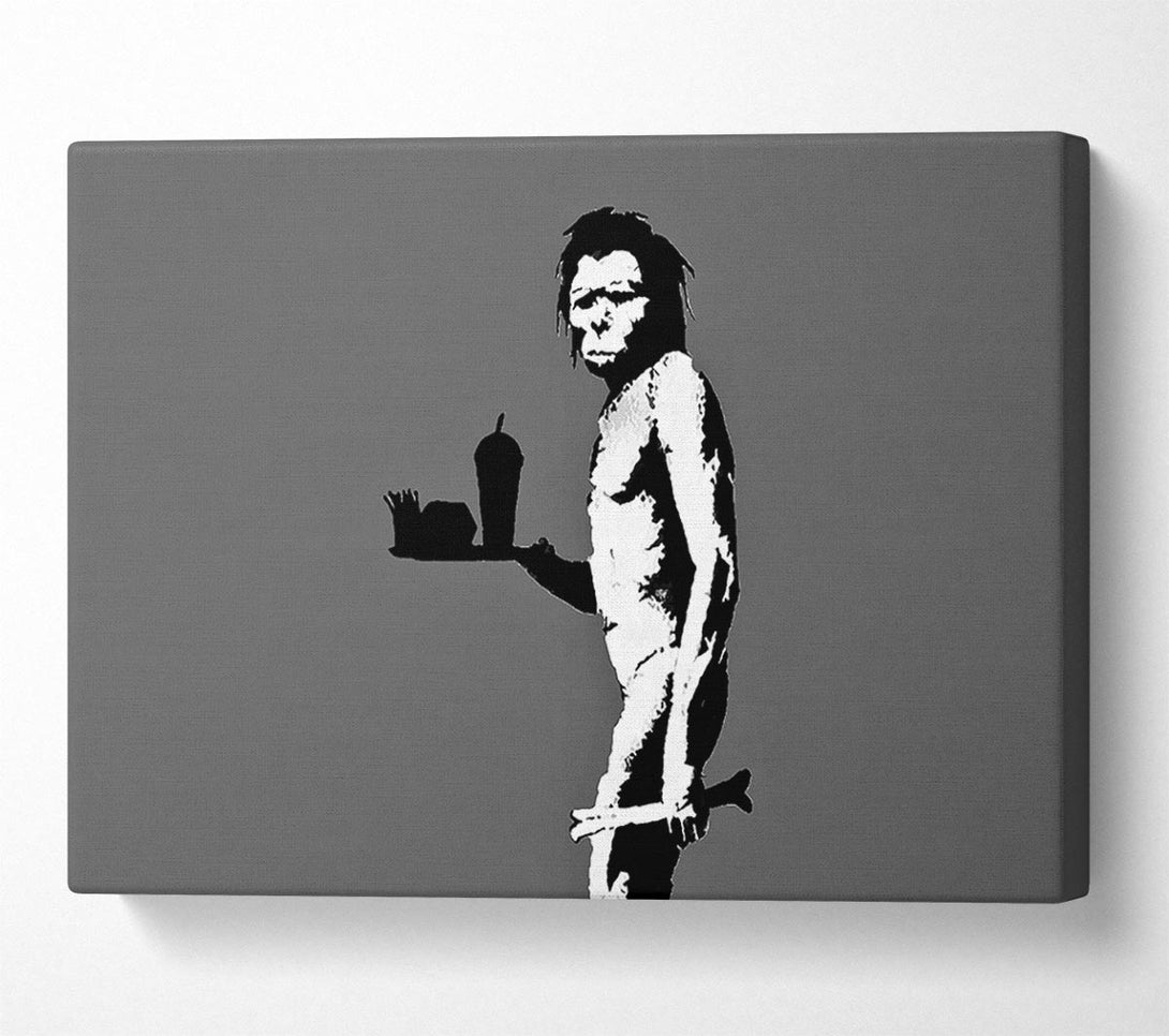  A Canvas Print of Banksy Mcdonalds Caveman Grey Canvas Art
