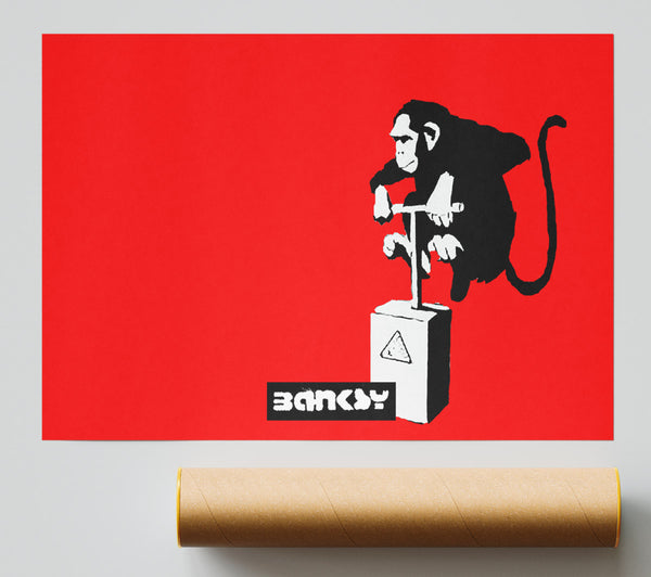 Banksy Monkey Detonator Red Giclee Print