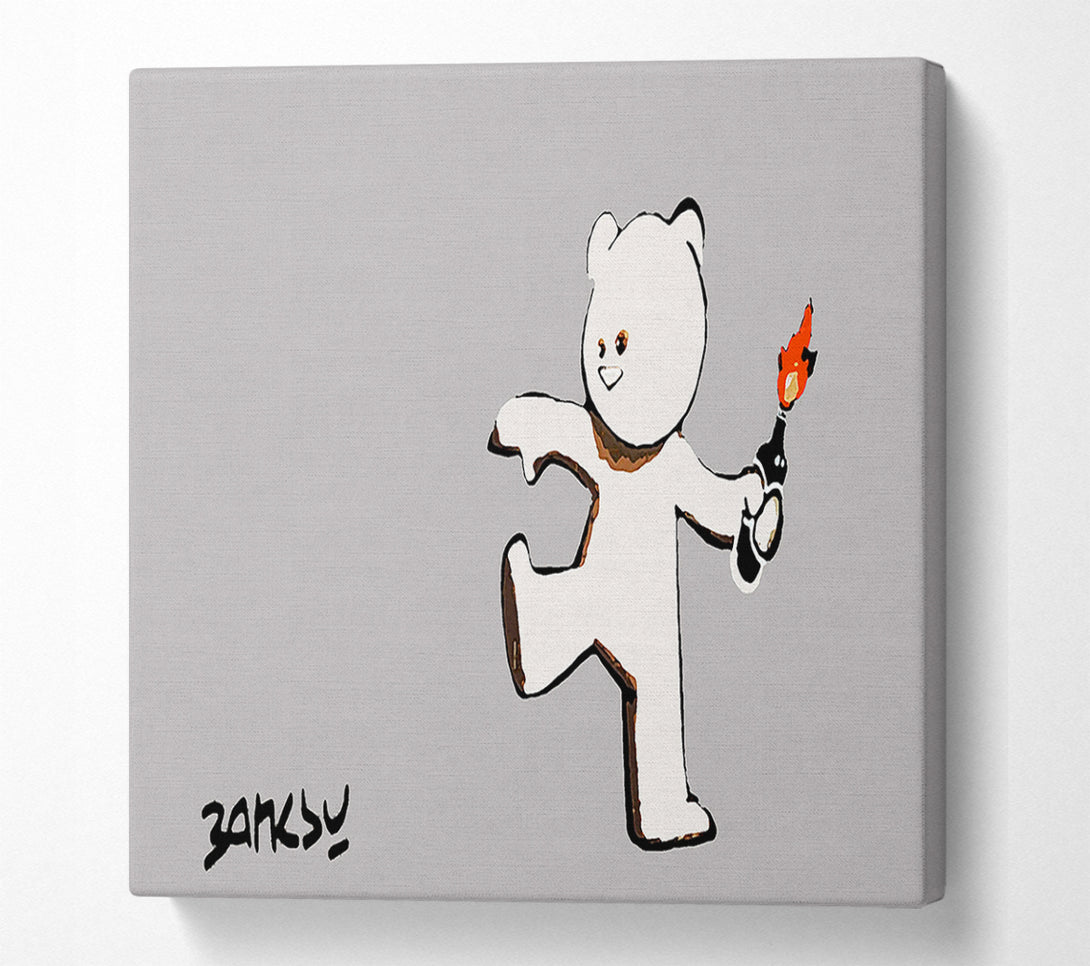  A Canvas Print of Banksy Teddybear Bomber Grey Canvas Wall Art