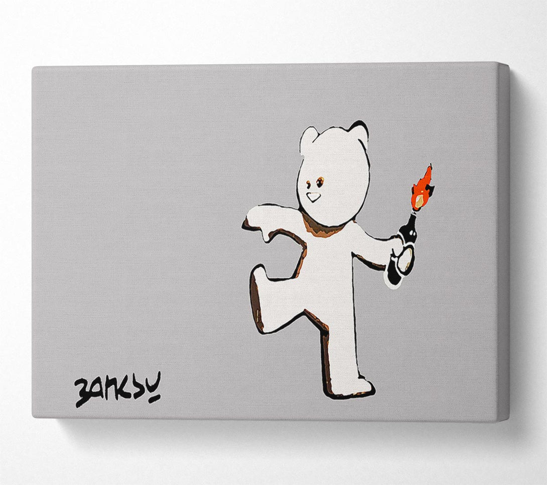  A Canvas Print of Banksy Teddybear Bomber Grey Canvas Wall Art
