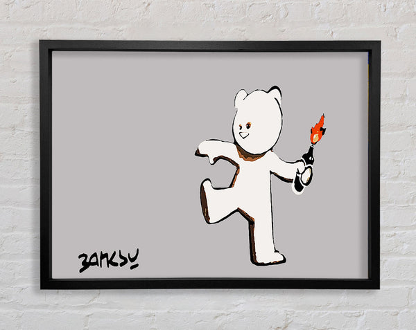 Banksy Teddybear Bomber Grey Framed Print