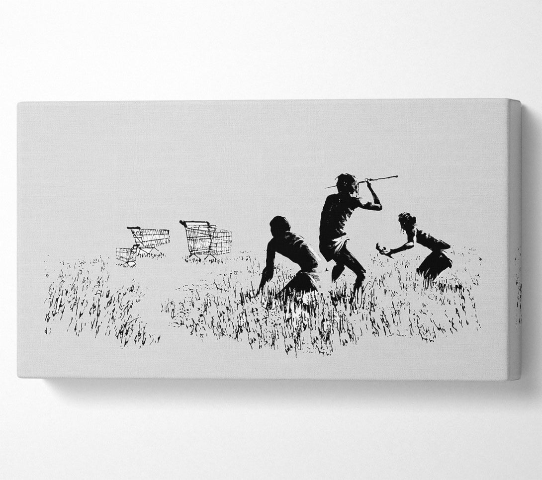  A Canvas Print of Banksy Trolley Hunters Grey Canvas Wall Art