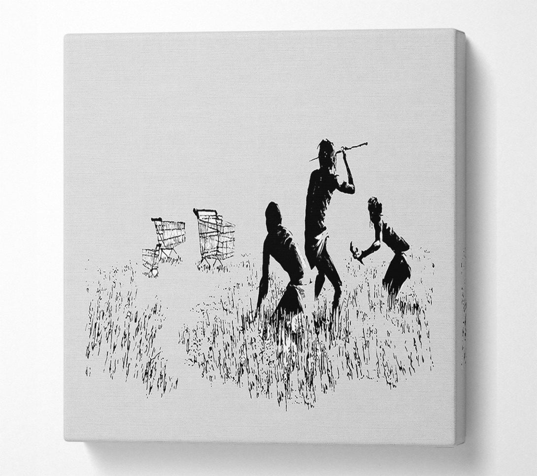  A Canvas Print of Banksy Trolley Hunters Grey Canvas Wall Art