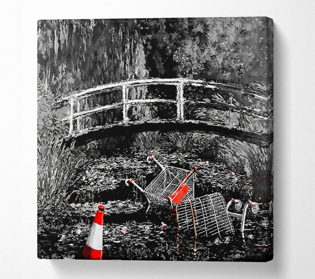  A Canvas Print of Banksy Waterlily Trash B N W Colour Canvas Print