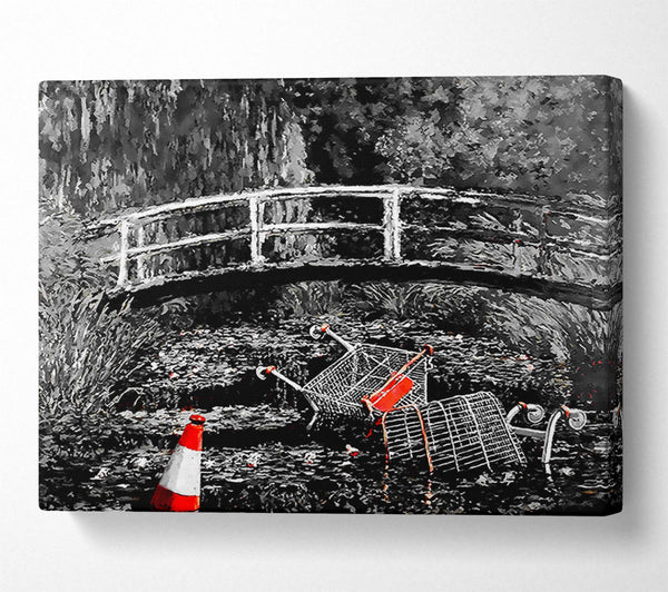  A Canvas Print of Banksy Waterlily Trash B N W Colour Canvas Print