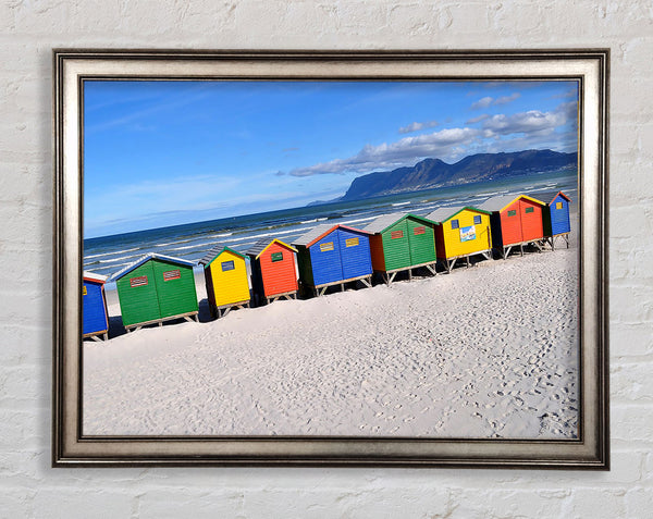 Beach Huts Rainbow Framed Print