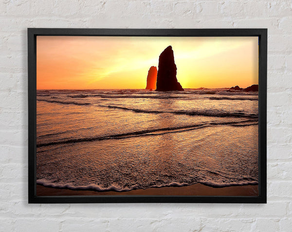Beach Rock Sunrise Framed Print