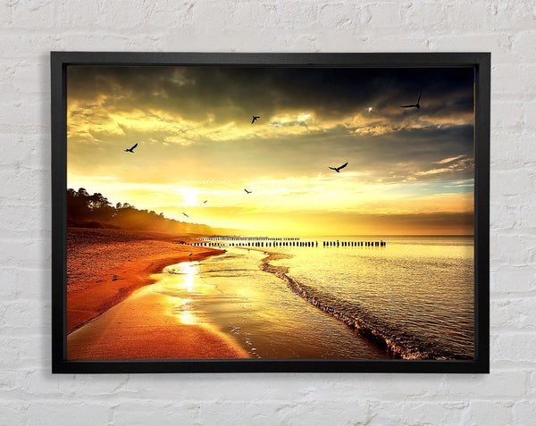 Stunning Yellow Sunset Beach Framed Print
