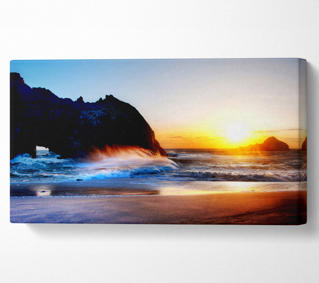 A Canvas Print of Ocean Waves At Sunset Canvas Wall Art