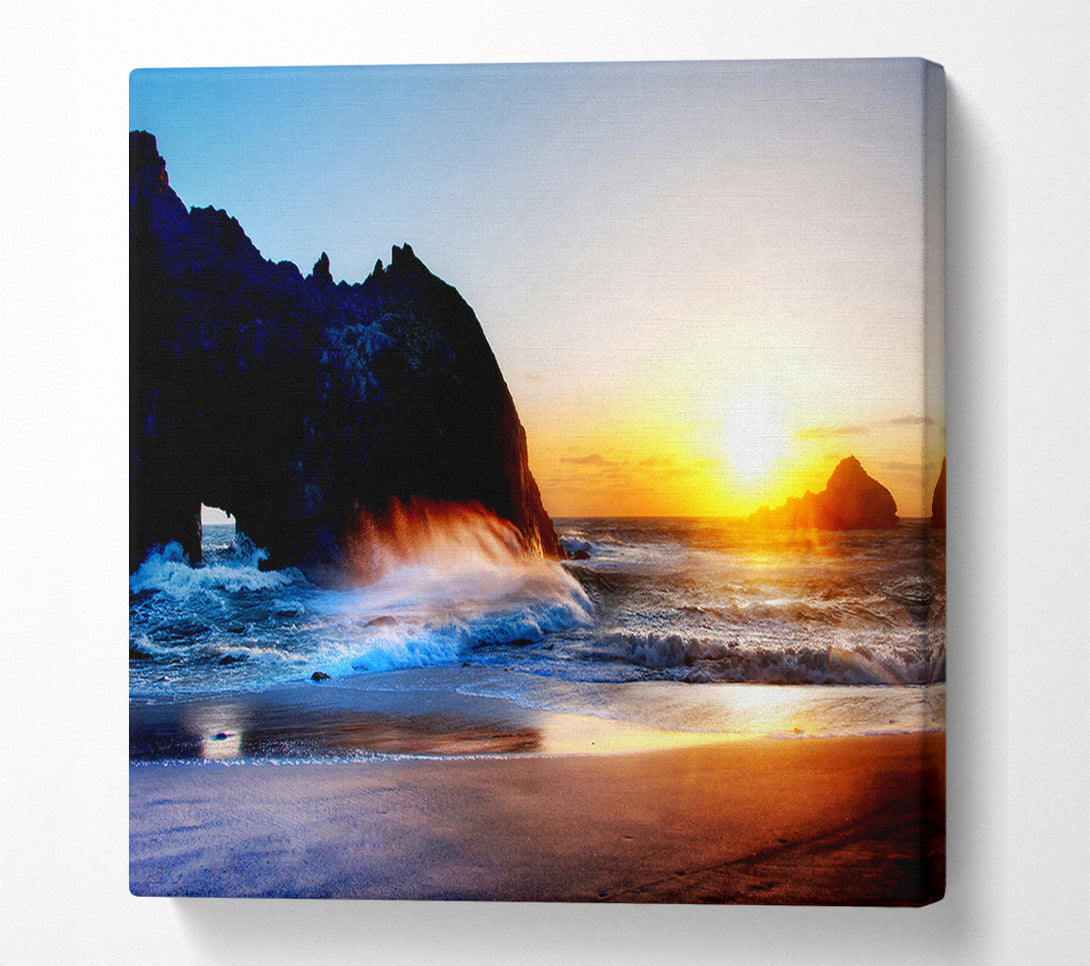  A Canvas Print of Ocean Waves At Sunset Canvas Wall Art