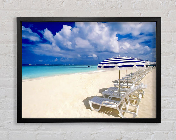 Sun Beds On The Island Of Paradise Framed Print