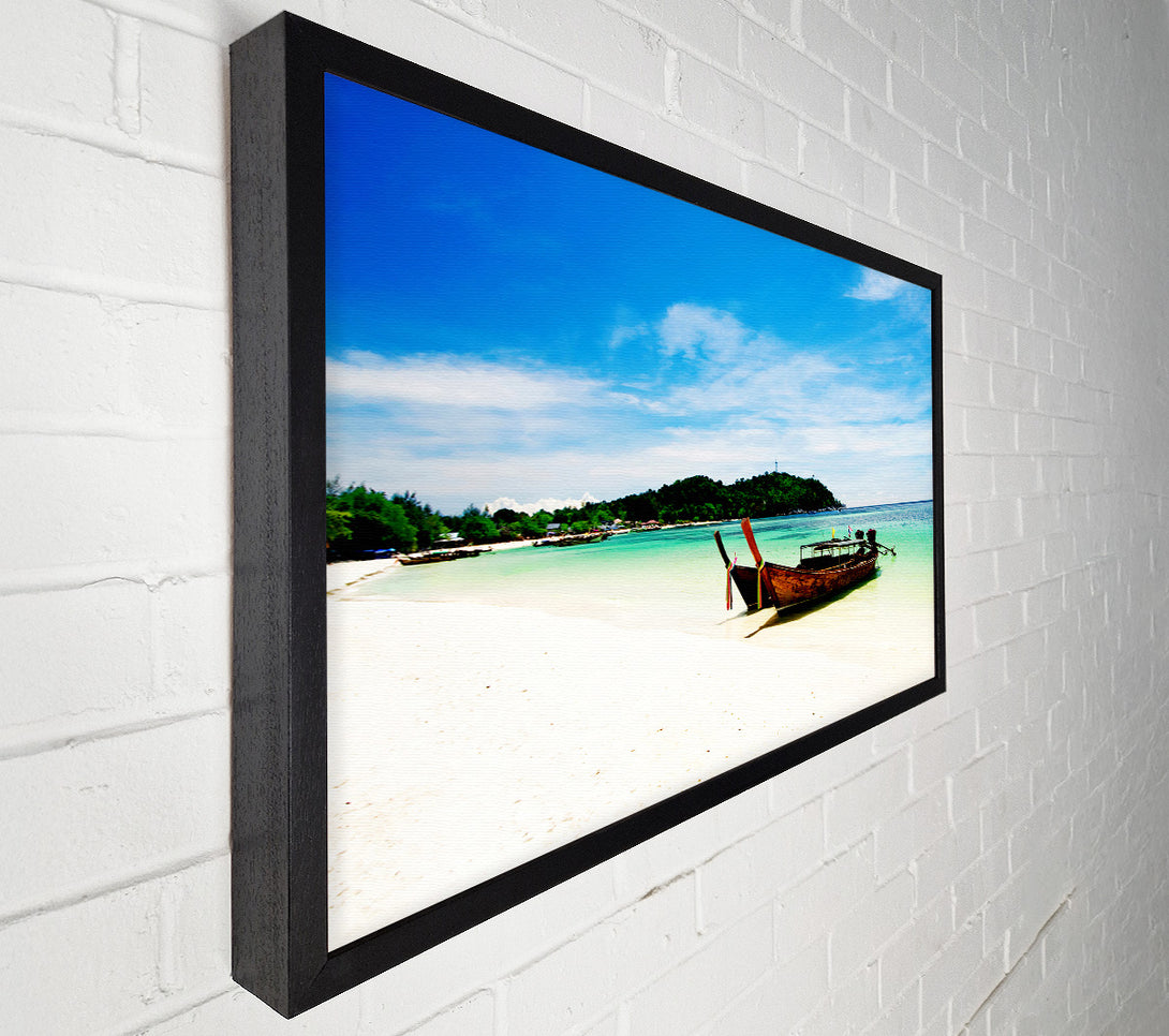  A Canvas Print of Boats On The White Sand Paradise Island Canvas Wall Art
