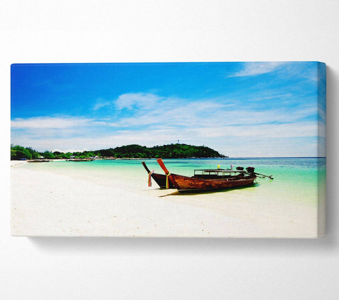  A Canvas Print of Boats On The White Sand Paradise Island Canvas Wall Art