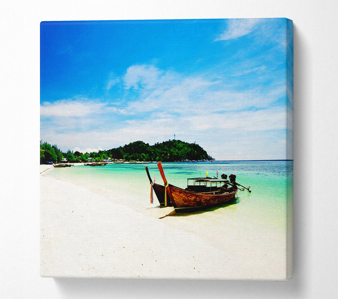  A Canvas Print of Boats On The White Sand Paradise Island Canvas Wall Art