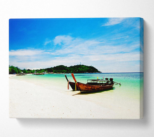  A Canvas Print of Boats On The White Sand Paradise Island Canvas Wall Art
