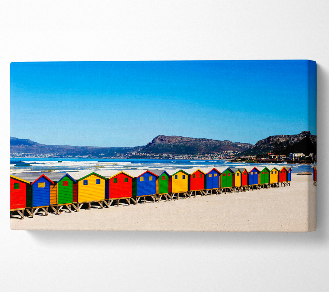  A Canvas Print of Colourful Beach Hut Line-Up Canvas Wall Art