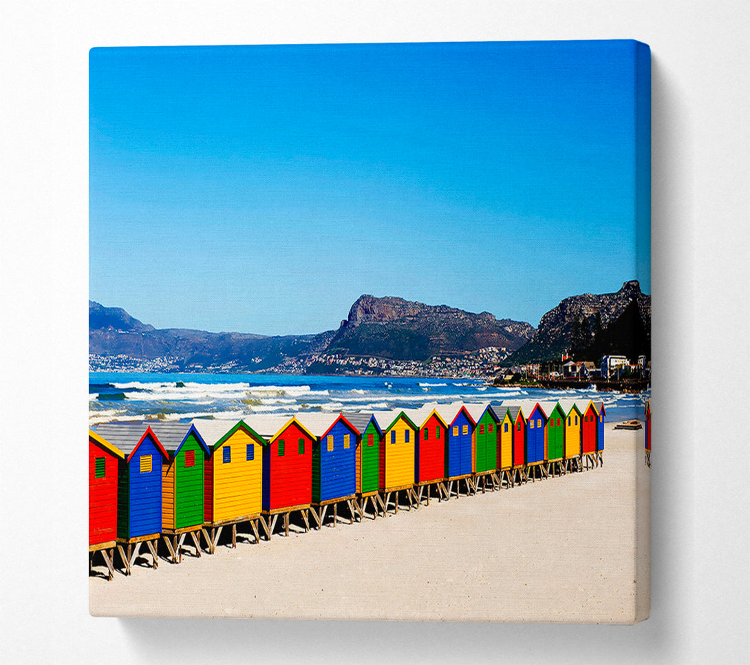  A Canvas Print of Colourful Beach Hut Line-Up Canvas Wall Art