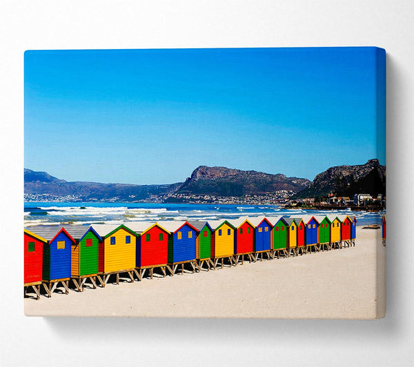  A Canvas Print of Colourful Beach Hut Line-Up Canvas Wall Art