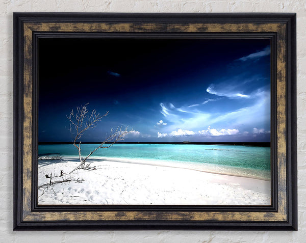 Perfect White Sands In The Dark Blue Skies Framed Print