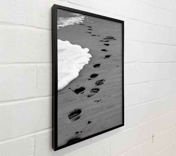 Footprints In The Ocean Sand B n W-