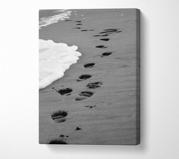  A Canvas Print of Footprints In The Ocean Sand B n W- Canvas Art