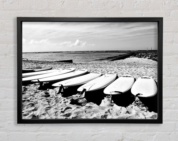 Surfboard Line-Up B n W Framed Print