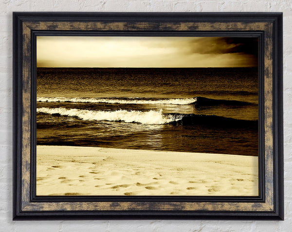 The Lapping Of The Waves Brown Framed Print