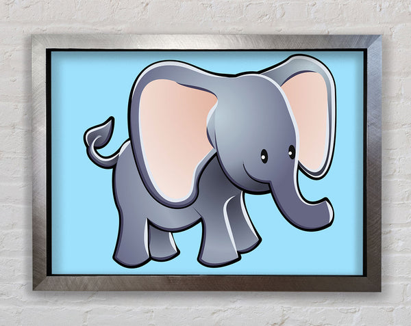 Big Eared Elephant Baby Blue Framed Print