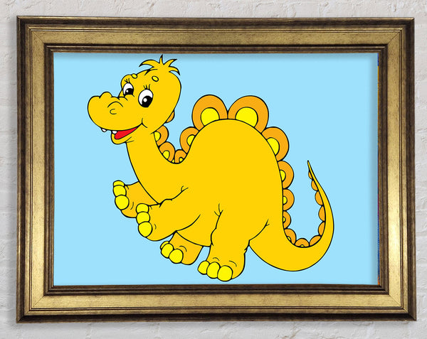 Big Happy Dinosaur Baby Blue Framed Print