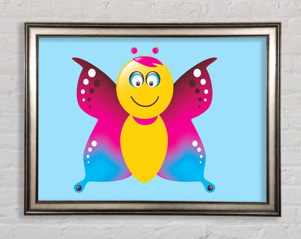 Butterfly Cartoon Face Baby Blue Framed Print