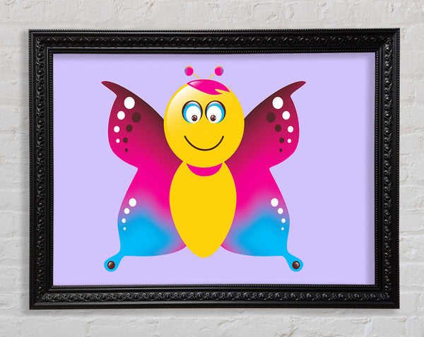 Butterfly Cartoon Face Lilac Framed Print