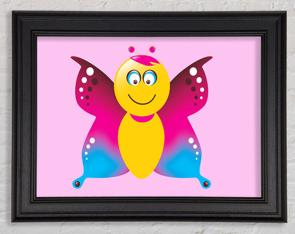 Butterfly Cartoon Face Pink Framed Print