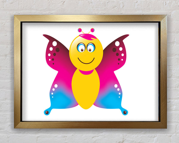 Butterfly Cartoon Face White Framed Print