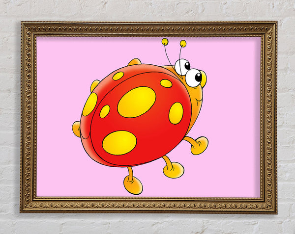 Cartoon Ladybug Pink Framed Print
